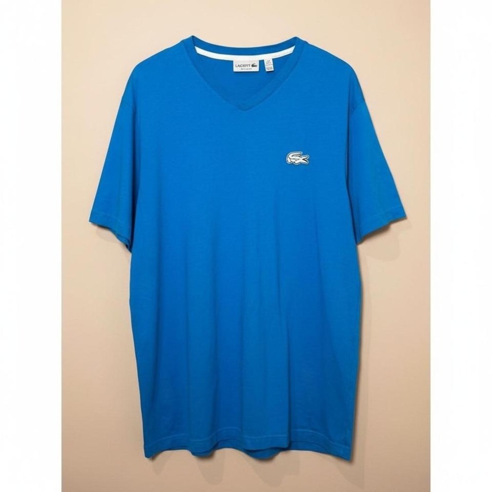 Lacoste Blue V-Neck Logo Tee Size 3XL Pre-Owned